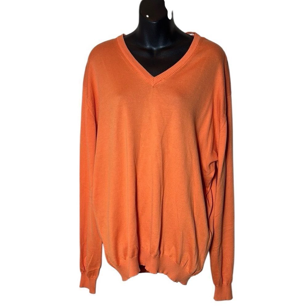 Ermenegildo zegna men’s xxl/56 100% cotton knit sweater orange‎ v neck